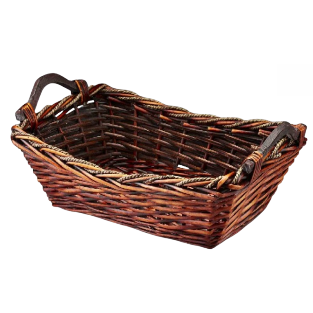 Brown Stain Willow with Rope Trim Gift Basket & Wrap