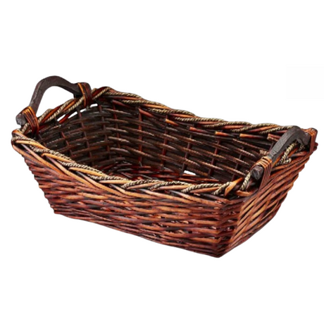 Brown Stain Willow with Rope Trim Gift Basket & Wrap