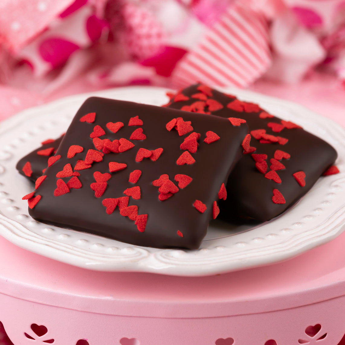 Dark Chocolate Valentine Confetti Graham Crackers Local Delivery Nationally Shipping The Office Scranton Pennsylvania Dunmore Chocolates Candy Candies Heart Food Gift Basket Gourmet Gift Baskets