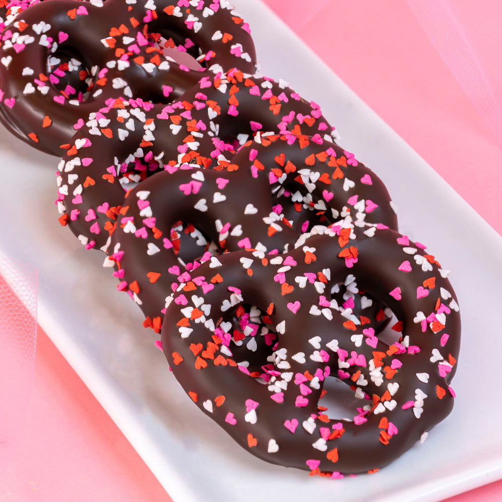 Dark Chocolate Valentine Confetti Pretzels Chocolates Candy Candies Local Delivery National Shipping Food Gift Basket Gourmet Gift Baskets The Office Scranton Pennylania Dunmore