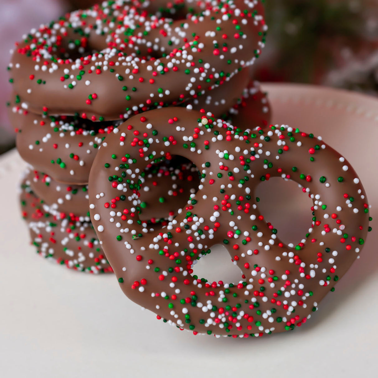 Milk Chocolate Christmas Nonpareil Pretzels