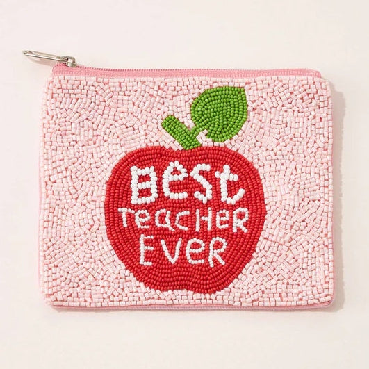 Best Teacher Ever Pink Beaded Coin Purse