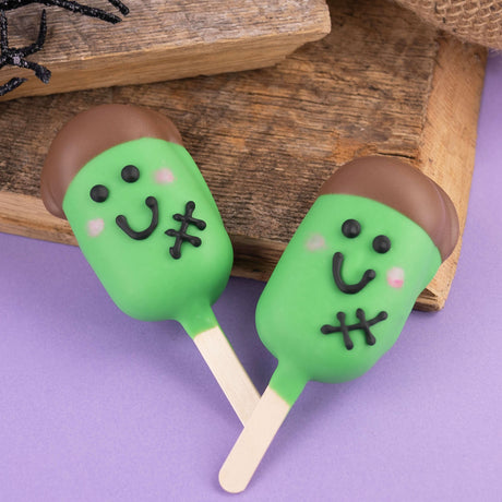 Frankenstein chocolate fudge pop – spooky handmade Halloween candy from Nibbles & Bits in Scranton, PA, Northeast Pennsylvania gift shop. 