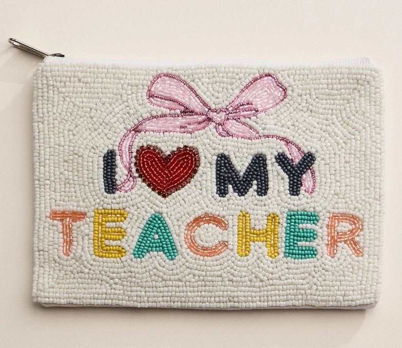 I Love My Teacher Beaded Coin Purse