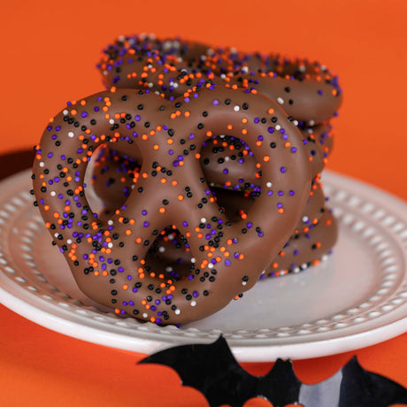 Milk Chocolate Halloween Nonpareil Pretzels